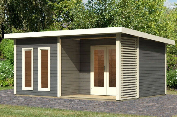 KARIBU Terrassenhaus Radeburg 5, Terragrau, Fichtenholz 38mm, 560 X 368 X 254 Cm, Flachdach 2 KARIBU Terrassenhaus Radeburg 5, Terragrau, Fichtenholz 38mm, 560 X 368 X 254 Cm, Flachdach – Bild 2