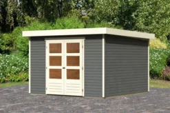 KARIBU Gartenhaus Askola 6, Terragrau, Fichtenholz 19mm, 334 X 306 X 216 Cm, Flachdach, Doppelflügeltür