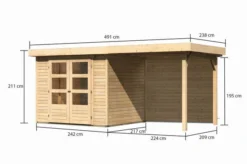 KARIBU Gartenhaus Askola 3, Naturbelassen, Fichtenholz 19mm, 491 X 217 X 211 Cm, Flachdach, Anbau 2,4m Mit Rückwand -Deko Garten Verkauf 30537 3 05.jpg