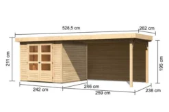 KARIBU Gartenhaus Askola 3,5, Naturbelassen, Fichtenholz 19mm, 528,5 X 246 X 211 Cm, Flachdach, Seitlicher Anbau 2,8m Mit Rückwand -Deko Garten Verkauf 30540 5 05.jpg