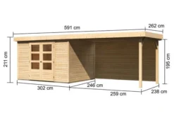 KARIBU Gartenhaus Askola 5, Naturbelassen, Fichtenholz 19mm, 591,5 X 246 X 211 Cm, Flachdach, Seitlicher Anbau 2,8m Mit Rückwand -Deko Garten Verkauf 30540 9 05.jpg