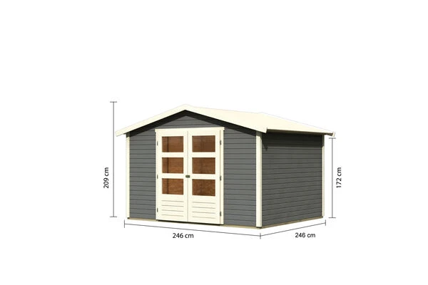 KARIBU Gartenhaus Amberg 4, Terragrau, Fichtenholz 19mm, 272 X 246 X 209 Cm, Satteldach, Doppelflügeltür 5 KARIBU Gartenhaus Amberg 4, Terragrau, Fichtenholz 19mm, 272 X 246 X 209 Cm, Satteldach, Doppelflügeltür – Bild 5