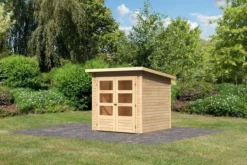 KARIBU Gartenhaus Stockach 2, Naturbelassen, Fichtenholz 19mm, 212 X 186 X 197 Cm, Pultdach, Doppelflügeltür