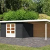 KARIBU Gartenhaus Bastrup 7 , Anthrazit, Fichtenholz 28mm, 674 X 297 X 222 Cm, Pultdach, Anbau 3m Mit Rückwand