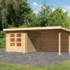 KARIBU Gartenhaus Bastrup4 , Naturbelassen, Fichtenholz 28mm, 554,5 X 297 X 222 Cm, Pultdach, Anbau 3m Mit Rückwand