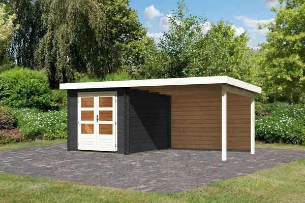 KARIBU Gartenhaus Bastrup 4 , Anthrazit, Fichtenholz 28mm, 554 X 297 X 222 Cm, Pultdach, Anbau 3m Mit Rückwand 1 KARIBU Gartenhaus Bastrup 4 , Anthrazit, Fichtenholz 28mm, 554 X 297 X 222 Cm, Pultdach, Anbau 3m Mit Rückwand