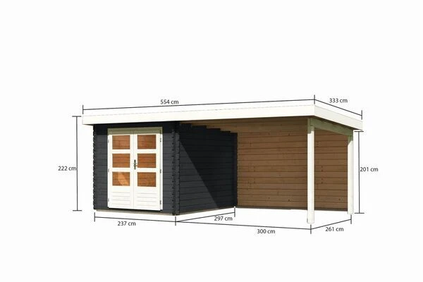 KARIBU Gartenhaus Bastrup 4 , Anthrazit, Fichtenholz 28mm, 554 X 297 X 222 Cm, Pultdach, Anbau 3m Mit Rückwand 5 KARIBU Gartenhaus Bastrup 4 , Anthrazit, Fichtenholz 28mm, 554 X 297 X 222 Cm, Pultdach, Anbau 3m Mit Rückwand – Bild 5