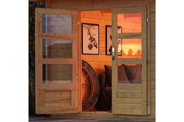 KARIBU Gartenhaus Bastrup 5, Naturbelassen, Fichtenholz 28mm, 714,5 X 297 X 222 Cm, Pultdach, Anbau 4m Mit Rückwand 2 KARIBU Gartenhaus Bastrup 5, Naturbelassen, Fichtenholz 28mm, 714,5 X 297 X 222 Cm, Pultdach, Anbau 4m Mit Rückwand – Bild 2