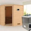 KARIBU Svea Sauna , Naturbelassen, Fichte, 196x146x198 Cm, Graphitfarbene Tür, Ofen 4,5 KW Ext. Strg. Easy
