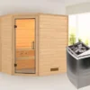 KARIBU Svea Sauna , Naturbelassen, Fichte, 196x146x198 Cm, Klarglastür, Ofen 4,5 KW Integr. Strg.