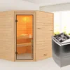 KARIBU Mia Sauna , Naturbelassen, Fichte, 196x170x198 Cm, BronzierteTür, Ofen 4,5 KW Integr. Strg.