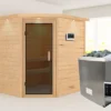 KARIBU Mia Sauna , Naturbelassen, Fichte, 224x184x202 Cm, Graphitfarbene Tür U.Kranz, Ofen 4,5 KW Bio Ext. Strg. Easy