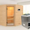 KARIBU Mia Sauna , Naturbelassen, Fichte, 196x170x198 Cm, Klarglastür, Ofen 4,5 KW Ext. Strg. Easy