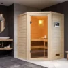 KARIBU Antonia Sauna , Naturbelassen, Fichte, 145x145x187 Cm,SETOfen 4,5 KW Ext. Strg. Easy