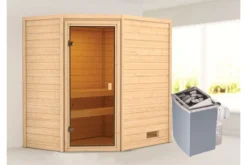 KARIBU Jella Sauna , Naturbelassen, Fichte, 195x145x187 Cm,SETOfen 4,5 KW Integr. Strg.