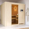KARIBU Tromsö Sauna , Naturbelassen, Fichte, 196x178x198 Cm,SETOfen 4,5 KW Ext. Strg. Easy