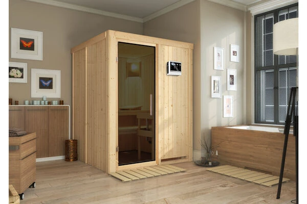 KARIBU Norin Sauna, Naturbelassen, Fichte, 151 X 151 X 198 Cm, Fronteinstieg, Mit Graphitfarbener Tür, SET Mit Ofen 4,5 KW Bio Ext. Strg. 1 KARIBU Norin Sauna, Naturbelassen, Fichte, 151 X 151 X 198 Cm, Fronteinstieg, Mit Graphitfarbener Tür, SET Mit Ofen 4,5 KW Bio Ext. Strg.