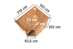 KARIBU Carin Sauna, Naturbelassen, Fichte, 210 X 165 X 202 Cm, Eckeinstieg,mit Bronzierter Tür Und Kranz SETmit Ofen 4,5 KW Integr. Str. -Deko Garten Verkauf 30929 4 05.jpg