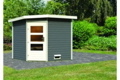 KARIBU Heikki Saunahaus, Terragrau, Fichte, 231 X 231 X 190 Cm, Eckeinstieg, Mit Moderner Tür