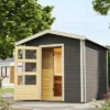 KARIBU Bosse 1 Saunahaus, Terragrau, Fichte, 231x273x235 Cm, Mit Vorraum, Fronteinstieg Und 9 KW Ofen