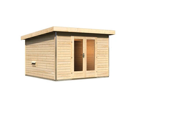 KARIBU Mainburg 1 Saunahaus, Naturbelassen, Fichte, 309x309x229 Cm, SET B Mit Doppelflügeltür Und Vorraum 2 KARIBU Mainburg 1 Saunahaus, Naturbelassen, Fichte, 309x309x229 Cm, SET B Mit Doppelflügeltür Und Vorraum – Bild 2