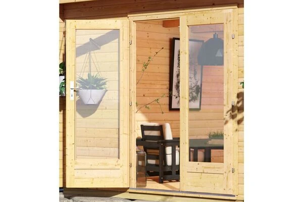 KARIBU Mainburg 3 Saunahaus, Naturbelassen, Fichte, 369x369x229 Cm, SET B Mit Doppelflügeltür Und Vorraum 3 KARIBU Mainburg 3 Saunahaus, Naturbelassen, Fichte, 369x369x229 Cm, SET B Mit Doppelflügeltür Und Vorraum – Bild 3