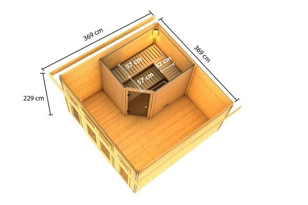 KARIBU Mainburg 3 Saunahaus, Naturbelassen, Fichte, 369x369x229 Cm, SET B Mit Doppelflügeltür Und Vorraum 5 KARIBU Mainburg 3 Saunahaus, Naturbelassen, Fichte, 369x369x229 Cm, SET B Mit Doppelflügeltür Und Vorraum – Bild 5