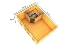 KARIBU Mainburg 4 Saunahaus, Naturbelassen, Fichte, 490x368x229 Cm, SET B Mit Doppelflügeltür, Vorraum Und 9 KW Ofen -Deko Garten Verkauf 31324 2 05.jpg