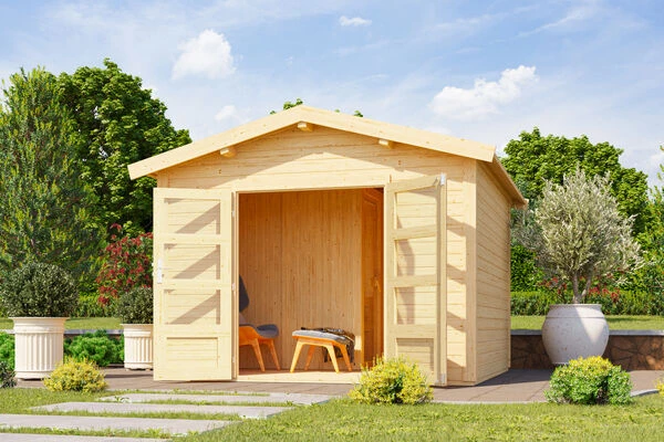 KARIBU Anton Saunahaus, Naturbelassen, Fichte, 304x304x250 Cm, Mit 9 KW Ofen Ext. Steuerung 1 KARIBU Anton Saunahaus, Naturbelassen, Fichte, 304x304x250 Cm, Mit 9 KW Ofen Ext. Steuerung