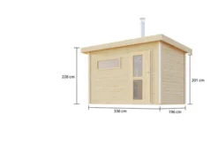 KARIBU Skrollan 1 Saunahaus, Naturbelassen, Fichte, 336x196x228 Cm, Milchglastür & Holzofen Inkl. Schornstein -Deko Garten Verkauf 31399 1 05.jpg