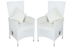 OUTFLEXX 2er-Set Sessel, Weiß, Polyrattan, Lehne Beliebig Verstellbar, Inkl. Kissen
