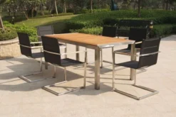 OUTFLEXX Sitzgruppe, Schwarz, Edelstahl/Teak, Esstisch 200 X 90 Cm, 6 Stapelstühle Gepolstert -Deko Garten Verkauf 3 14202.jpg
