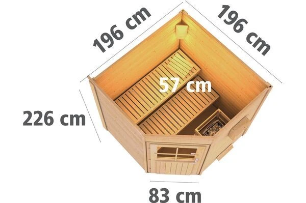 KARIBU Saunahaus Pekka, Fichtenholz 38mm, Eckeinstieg, Ca. 3,7m² 3 KARIBU Saunahaus Pekka, Fichtenholz 38mm, Eckeinstieg, Ca. 3,7m² – Bild 3