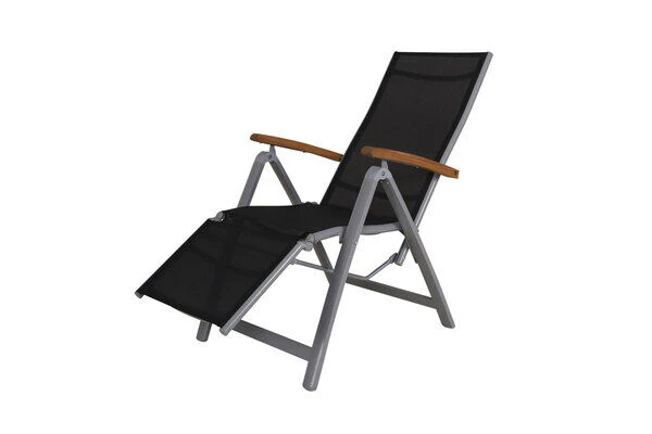 VILLANA Relaxsessel, Silber/schwarz, Alu/Textilene, 66 X 60 X 111 Cm, FSC Akazienholz Armlehnen 1 VILLANA Relaxsessel, Silber/schwarz, Alu/Textilene, 66 X 60 X 111 Cm, FSC Akazienholz Armlehnen