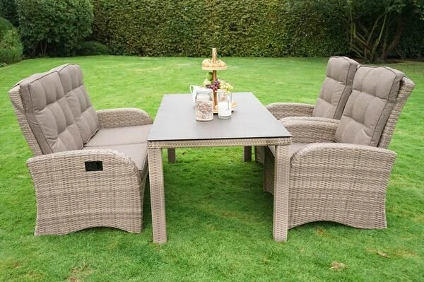 Ploß Rabida Comfort Dining Tisch, Champagner-meliert, Polyrattan, 180x110 Cm, Glasplatte In Steinoptik 3 Ploß Rabida Comfort Dining Tisch, Champagner-meliert, Polyrattan, 180x110 Cm, Glasplatte In Steinoptik – Bild 3