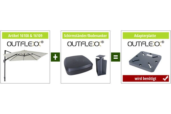 OUTFLEXX Ampelschirm, Creme, Pulverbesch. Aluminium, 300x300 Cm, Inkl. Plattenständer, Twist-Funktion 7 OUTFLEXX Ampelschirm, Creme, Pulverbesch. Aluminium, 300x300 Cm, Inkl. Plattenständer, Twist-Funktion – Bild 7