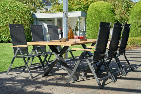 HARTMAN Xanadu Esstisch, Xerix, Alu / Teakholz, 220 X 100 Cm, X-Gestell 4 HARTMAN Xanadu Esstisch, Xerix, Alu / Teakholz, 220 X 100 Cm, X-Gestell – Bild 4