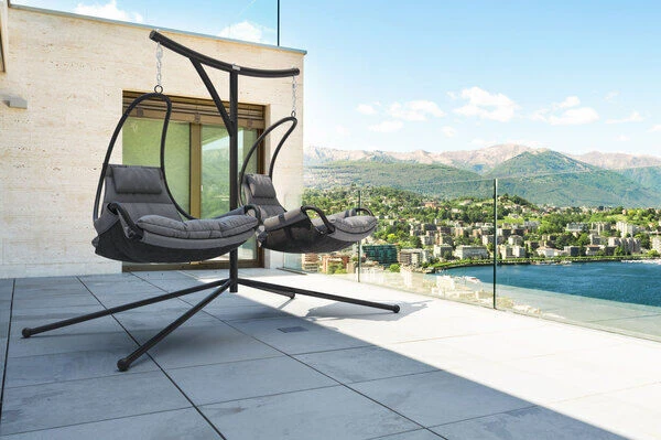 OUTFLEXX Doppelhängesessel, Anthrazit Matt/schwarz, Stahl/Textilene, 190x124x200cm, Inkl. Polster 2 OUTFLEXX Doppelhängesessel, Anthrazit Matt/schwarz, Stahl/Textilene, 190x124x200cm, Inkl. Polster – Bild 2