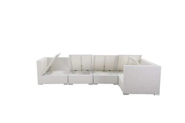 OUTFLEXX Loungemöbel Polyrattan, Weiß, Für 5 Personen, Wasserfeste Kissenbox 4 OUTFLEXX Loungemöbel Polyrattan, Weiß, Für 5 Personen, Wasserfeste Kissenbox – Bild 4