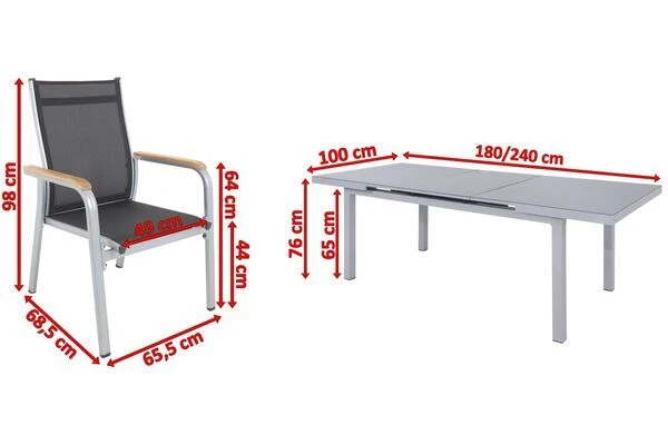KETTLER Granada Esstischgarnitur, Silber, Alu/Textilene, Tisch 180/240x100cm, 6 Stapelsessel 5 KETTLER Granada Esstischgarnitur, Silber, Alu/Textilene, Tisch 180/240x100cm, 6 Stapelsessel – Bild 5