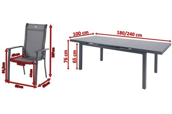 HARTMAN Alice Comfort Esstischgarnitur, Xerix, Alu/Textilene, Tisch 180/240x100cm, 6 Stapelsessel 5 HARTMAN Alice Comfort Esstischgarnitur, Xerix, Alu/Textilene, Tisch 180/240x100cm, 6 Stapelsessel – Bild 5