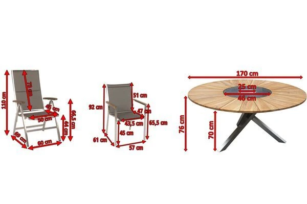 STERN Cardiff Esstischgruppe, Silber/taupe, Edelstahl/FSC-Teak, Tisch Ø 170 Cm, 4 Stapel-, 2 Multipositionssessel 5 STERN Cardiff Esstischgruppe, Silber/taupe, Edelstahl/FSC-Teak, Tisch Ø 170 Cm, 4 Stapel-, 2 Multipositionssessel – Bild 5
