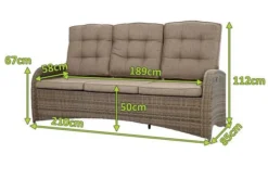Ploß Rabida Comfort Dining / Lounge 3-Sitzer Sofa, Champagner-meliert, Polyrattan, 210x85x112 Cm, Verstellbar -Deko Garten Verkauf 5 20164.jpg