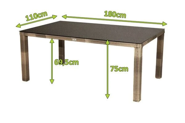 Ploß Rabida Comfort Dining Tisch, Champagner-meliert, Polyrattan, 180x110 Cm, Glasplatte In Steinoptik 5 Ploß Rabida Comfort Dining Tisch, Champagner-meliert, Polyrattan, 180x110 Cm, Glasplatte In Steinoptik – Bild 5