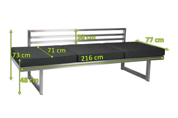 STERN New Holly Dining-Bank/Liege, Silbergrau, Edelstahl, 216x77x73 Cm, Inkl. Polster Schiefergrau 5 STERN New Holly Dining-Bank/Liege, Silbergrau, Edelstahl, 216x77x73 Cm, Inkl. Polster Schiefergrau – Bild 5