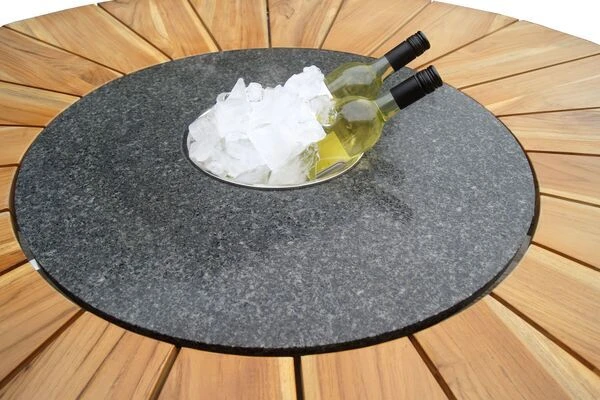 STERN Cardiff Esstischgruppe, Silber/taupe, Edelstahl/FSC-Teak, Tisch Ø 170 Cm, 4 Stapel-, 2 Multipositionssessel 6 STERN Cardiff Esstischgruppe, Silber/taupe, Edelstahl/FSC-Teak, Tisch Ø 170 Cm, 4 Stapel-, 2 Multipositionssessel – Bild 6