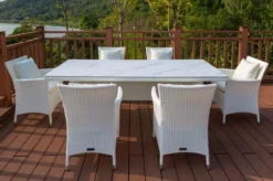 OUTFLEXX Dining Set, Weiß, Polyrattan, Tisch 200x95cm, Spraystone, 6mm, 6 Sessel -Deko Garten Verkauf 7 20670.jpg