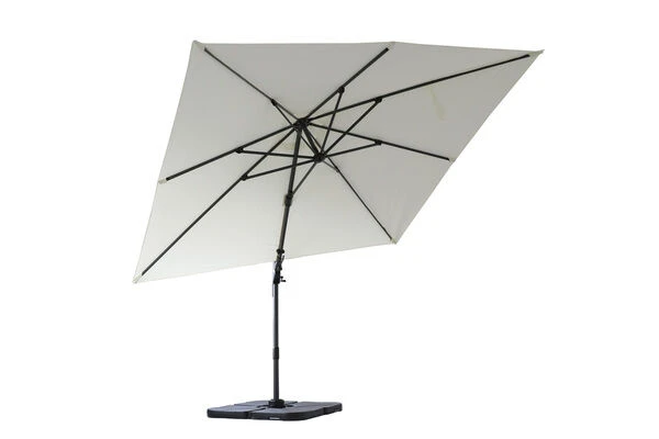 OUTFLEXX Ampelschirm, Creme, Pulverbesch. Aluminium, 300x300 Cm, Inkl. Plattenständer, Twist-Funktion 11 OUTFLEXX Ampelschirm, Creme, Pulverbesch. Aluminium, 300x300 Cm, Inkl. Plattenständer, Twist-Funktion – Bild 11